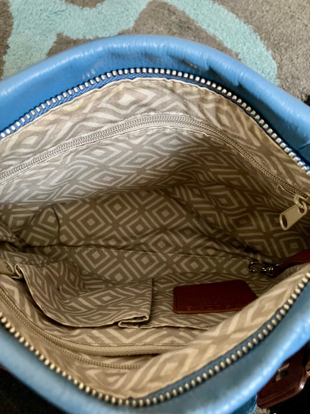 Brighton Blue Leather Shoulder Bag with Brown Trim - Picture 8 of 13